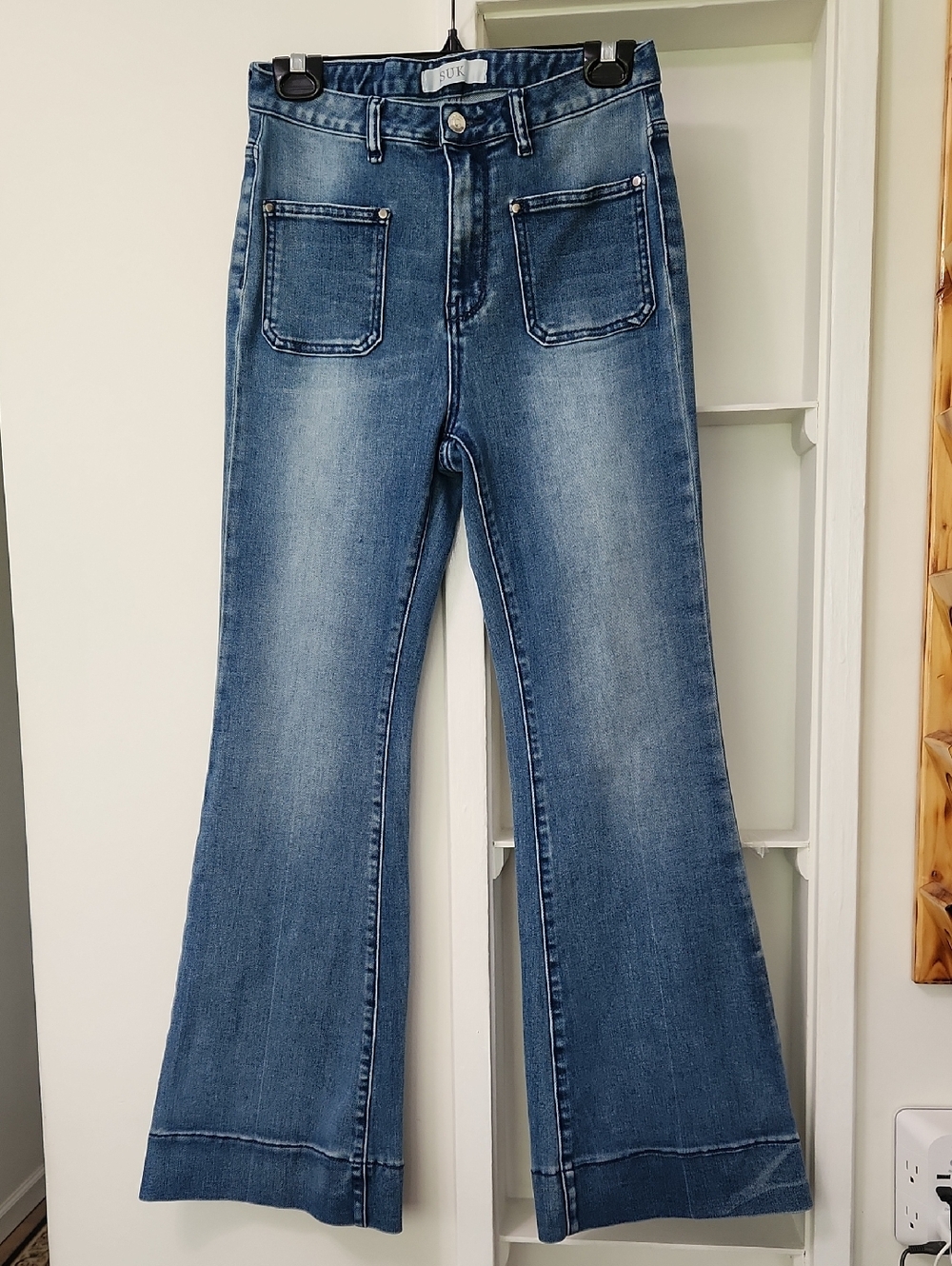 SUK High Rise Flare Jeans with Patch Pockets L